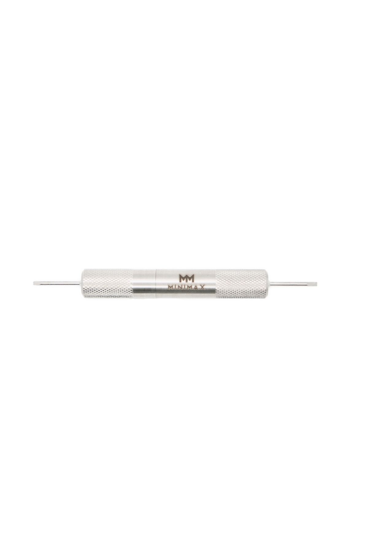 A silver three-piece Minimax 3 in 1 screwdriver tool designed for watch accessory maintenance, showing a textured handle and flathead tip.